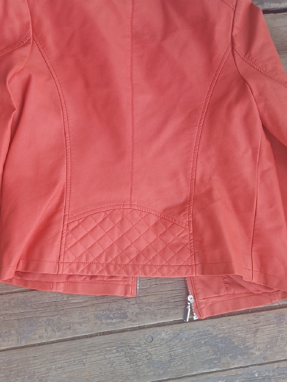 EUC Alfani Orange Zip-Front Faux Leather Jacket Size PM - Picture 6 of 7